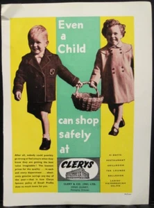 Anuncio de Colección Revista CLERYS Clery & Co DUBLÍN ""Incluso un Niño"" 1960 7x9 - Imagen 1 de 3