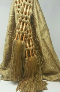 2 WUNDERSCHÖNE BOMAR DAESHAWNA GOLDRUTE GROSSE GEWEBTE MULTI QUASTE DRAPIERUNG RAFFBÄNDER - Bild 1 von 12