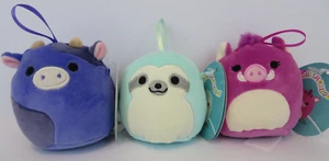 3 Squishmallow Plush 4 Inch - INGRID Cow - AQUA Sloth - JENNA Warthog NEW - Picture 1 of 9