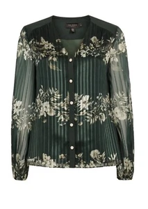Ted Baker Eveliin Meadow Sweep Blouse Top Ted Size 2 UK Size 10 Green Floral - Picture 1 of 9