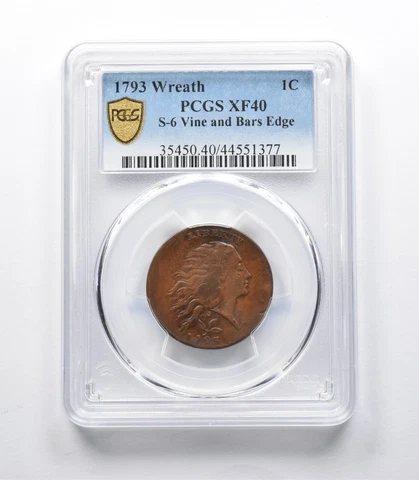 XF40 1793 Flowing Hair Large Cent Wreath S-6 Vine & Bars Edge PCGS *9402 Cover