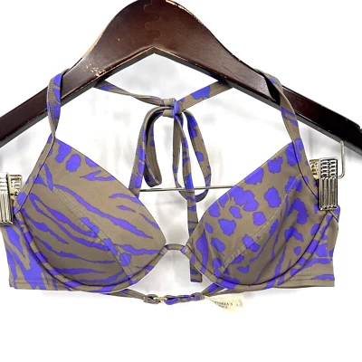 Top de bikini Victoria's Secret para mujer 32A halter traje de baño natación tigre leopardo núcleo Foto 1 de 4