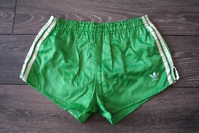 ADIDAS MADE IN WEST GERMANY SHORTS GREEN VINTAGE NYLON SIZE D6 MEDIUM RETRO 80s - Image 1 of 4