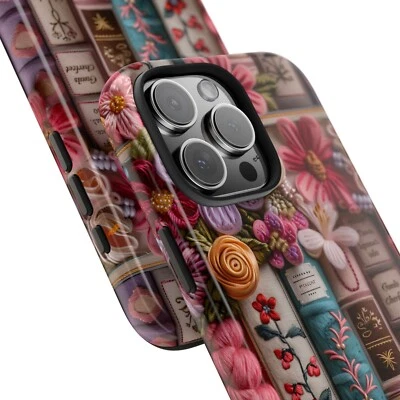 Floral Book-Themed Tough Phone Case, Glossy, Impact-Resistant, Wireless Charging - Image 1 of 4