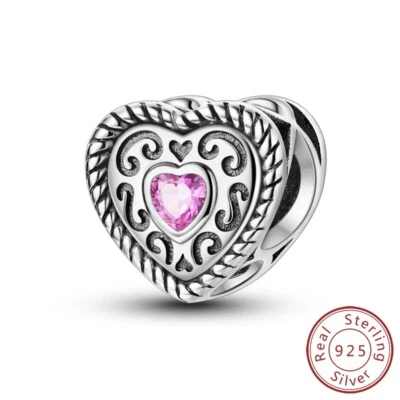 MULA Frauen 925 Sterling Silber DIY Charm Bead Rosa CZ Retro Liebe für Armbänder - Bild 1 von 4