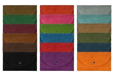 Womens Cow Suede Leather Hand Clutch Envelope Wallet Slim Snap Stud Mobile Purse - Image 1 of 2