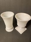 Lot of 2 EO Brody Co Milk Glass Pedestal Vases M5000 Ribbed Glass Dish & MJ-43