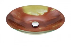 Bathroom Tempered Glass Vessel Sink With Drain Orange Sunset Oval Bowl Basin - Picture 1 of 4