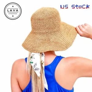 Summer Ladies Sun Beach Straw Hat Floppy Foldable Wide Brim Womens Gardening NEW - Picture 1 of 14
