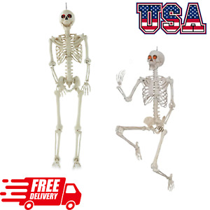 60in Tall, 3.5lb Plastic Posable LU Eyes Skeleton in Bone Color Halloween Decor