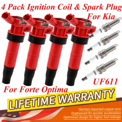 Paquete de 4 bobinas de encendido y bujías de platino para Kia Forte Optima UF611 2009-2013 Foto 1 de 4