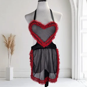 Vintage Fredericks of Hollywood Lingerie Heart Apron Size S Sheer Mesh Trashy - Picture 1 of 10