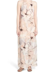 $45 Mimi Chica Peach Floral Halter Maxi Dress size XS - Picture 1 of 5