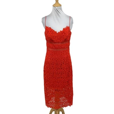 Vestido BHLDN Mujer 6 Rojo Floral Alessa Crochet Encaje Tirantes Lápiz Anthropologie Foto 1 de 4