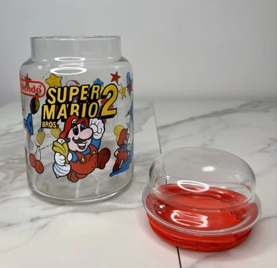 Tarro de cristal vintage 1989 Nintendo Super Mario Bros 2 con tapa contenedor Foto 1 de 4
