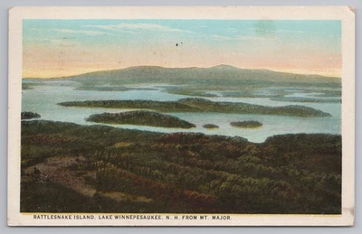 Rattlesnake Island Lake Winnipesaukee NH Postcard from Mt. Major Vintage - Image 1 of 2
