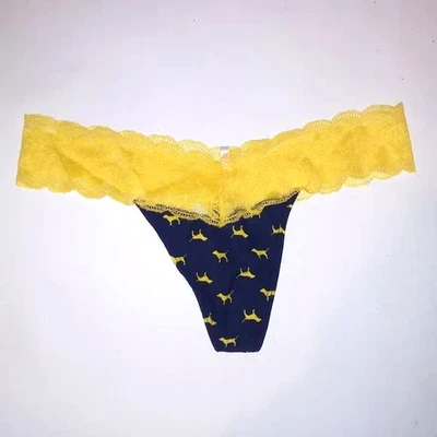 Victoria's Secret PINK - M Everyday Lace Thong Panty - Blue Yellow Dogs - Medium - Image 1 of 4