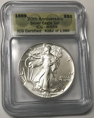 1989 $1 Silver American Eagle ICG MS69 - Image 1 of 4