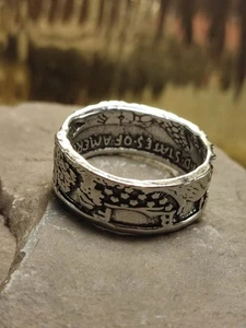 Herren Ring gr 71 MORGAN in Silber Halber Dollar Statement Biker Rocker Money - Picture 1 of 6