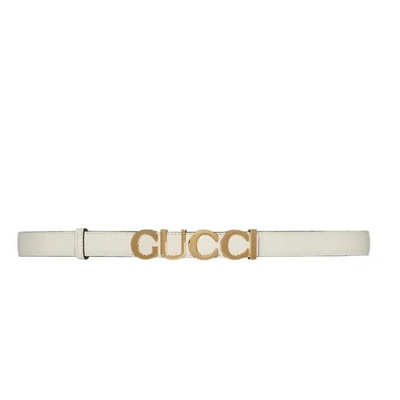 GUCCI Logo White Thin Leather Belt Women's Sz 90/35.4 Italy 751600 NEW - Image 1 of 4