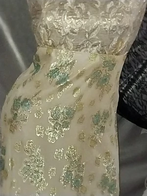 VTG 60S TINSEL METALIC BROCADE FLORAL EVENING PARTY FORMAL GOWN MAXI DRESS 40 M - Image 1 of 4