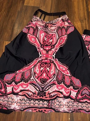 Camiseta de natación Swim By Cacique rosa y negra llamativa sin mangas con falda talla 28 LN Foto 1 de 4