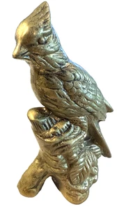 Vintage Brass Cardinal Bird Perched on Tree Branch Figurine Heavy 6x4 - Picture 1 of 9
