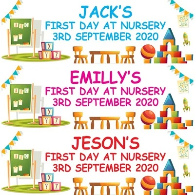 ARTISIGN CRAFTS 2x Personalised Happy First Day at Nursery Banners Party Decorations to Celebrat