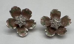 Pendientes vintage con clip de perla Erwin esmalte flor sandía cristal austriaco - Imagen 1 de 7