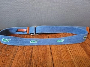 Vineyard Vines Boys Sz XL Embroidered Tide Blue Canvas Green Whale Belt D-Ring - Picture 1 of 6