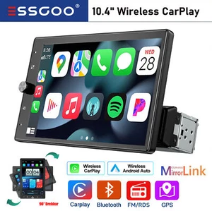 10.4" Single 1 DIN Car Stereo Wireless Apple CarPlay Android Auto Head Unit AUX - Picture 1 of 14