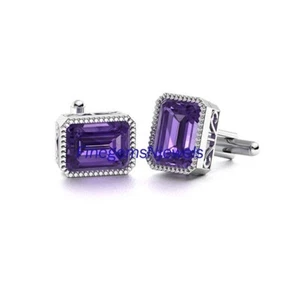 Natural Amethyst Gemstones with 925 Sterling Silver Cufflinks For Men's #33 - Picture 1 of 7