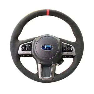 Black Suede Leather Steering Wheel Red Stitch Wrap Cover For Subaru Legacy 15-17 - Picture 1 of 10