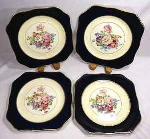 Vier Vintage Fondeville Ambassador Ware 8" Teller, Kobaltband Goldrand Floral - Bild 1 von 12