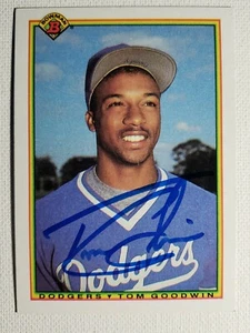 1990 Bowman Tom Goodwin RC Autograph Card Dodgers Royals Red Sox Auto #96 - Picture 1 of 2