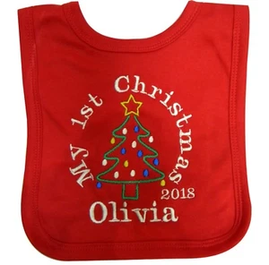 Personalisiertes 1. Weihnachtslätzchen bestickt mit dem Weihnachtsbaum und einem Namen - Bild 1 von 1