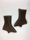 Antique 1890'S-1910'S Edwardian Victorian Brown Silk Satin & Wool Spats Exc Cond