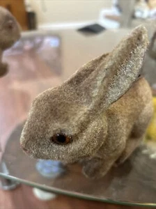 Vintage Flocked Bunny Rabbit Coin Bank Brown 7" No Stopper - Picture 1 of 6