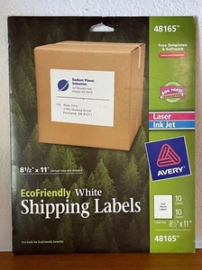Avery 48165 Eco-Friendly Shipping Labels Laser/Ink Jet 10 Full Sheets 8.5"x11" - Picture 1 of 2