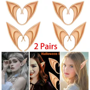 2 Pair Elf Ears Rubber Latex Prosthetic Tips Angel Pixie Fairy Adult Kid Cosplay - Picture 1 of 8