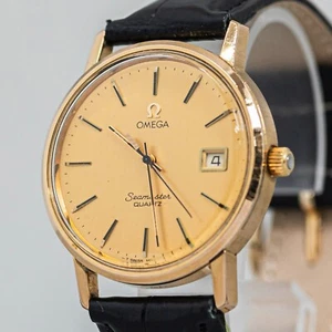 **NEAR MINT** Vintage OMEGA Seamaster Cal.1342 Quartz Push Crown Gold Dial Men's - Picture 1 of 16