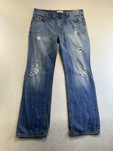 Aeropostale Jeans Men 34x34 Blue Benton Bootcut Distressed Whiskered Denim Pants - Picture 1 of 9