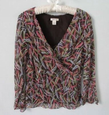 Harold's Marrón Rosa Geo Crossover Cuello en V Seda Manga Larga Jersey Blusa *Talla 12 Foto 1 de 4