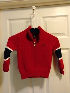Boy's Nautica Size 4 - Red & Blue Long Sleeve 1/4 Zip High Neck Sweater - - Picture 1 of 7