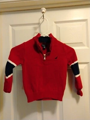 Suéter Nautica para niño talla 4 - rojo y azul manga larga 1/4 cremallera cuello alto - Foto 1 de 4