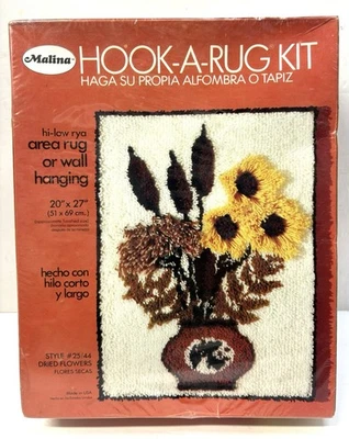 Vintage Malina Hook A Rug Kit 20x27 Dried Flowers Style# 25/44 Wall Hanging NEW - Image 1 of 4