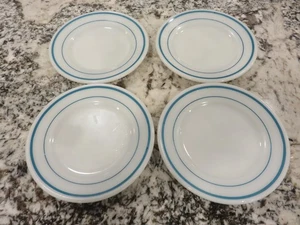 4 Pyrex Geschirr von Corning Türkis Aqua Streifen 6,75" Brotteller #704 - Bild 1 von 9
