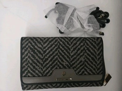 Bolso Bandolera Cartera Bolso Bandolera Spartina 449 Lorelei Negro Gris Lino Cuero Foto 1 de 4