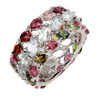 925 Sterling Silver Ring Marquise Aquamarine Tourmaline Gemstone Jewelry 9 - Image 1 of 4