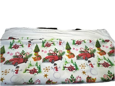 Violet Linen Christmas Tablecloth Seasonal Attraction Red Truck Snowman - Image 1 of 4